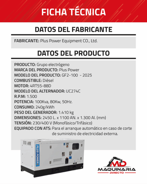 Generador Plus Power GF2-100kva - Imagen 2