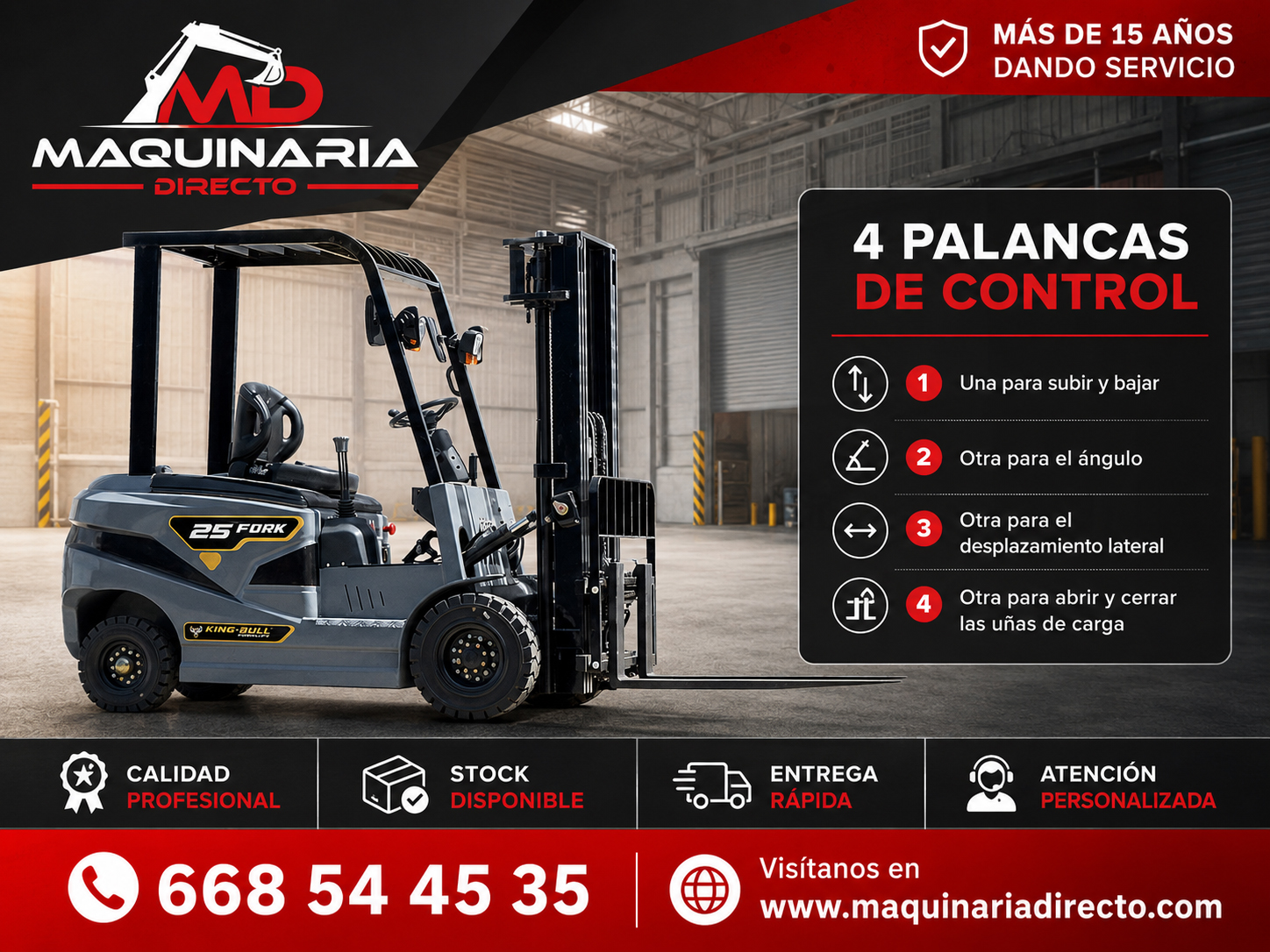 Carretilla Eléctrica King Bull Fork 25 (2500kg 4.5M Desplaza Lateral y Ajuste Anchura) - Imagen 11