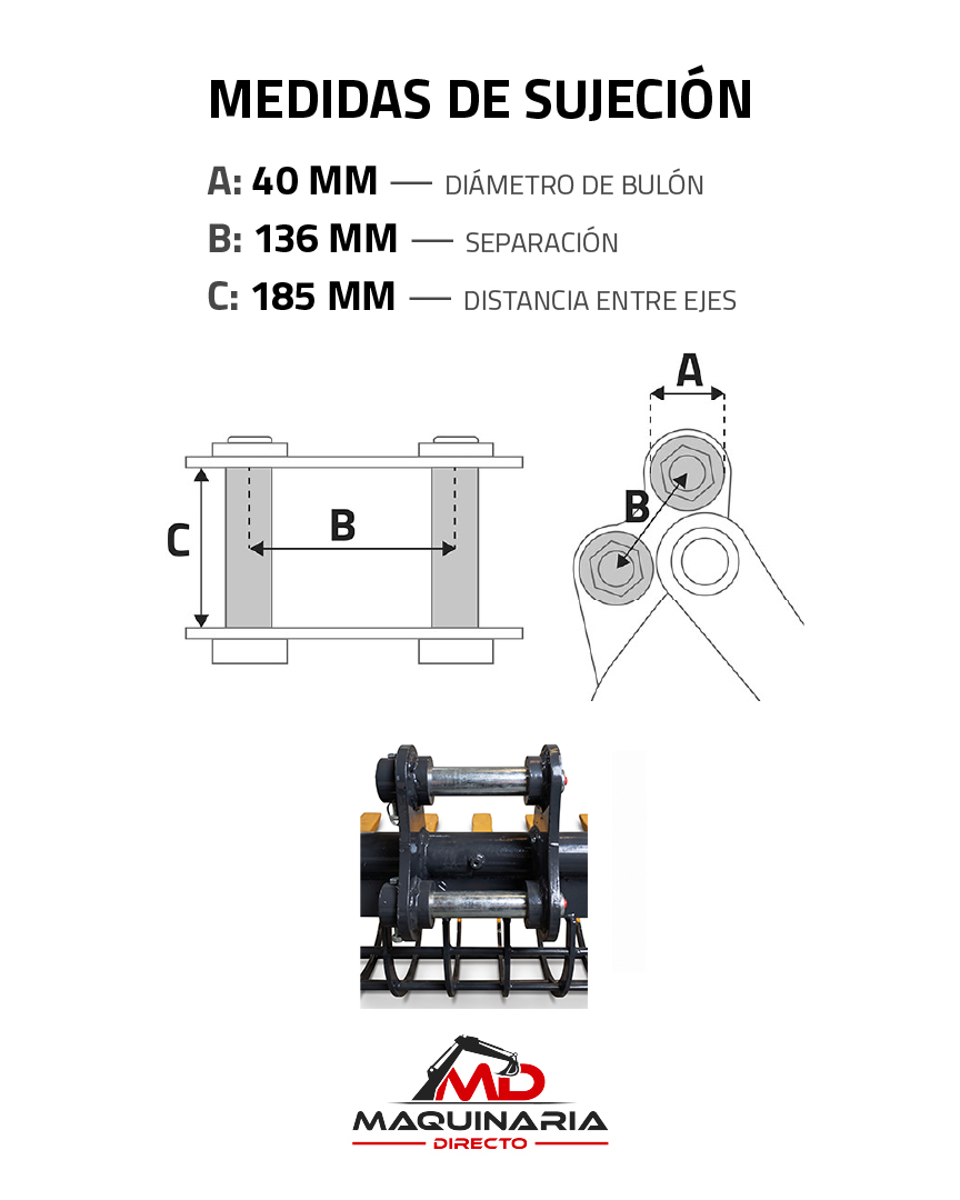 Cazo de Rejilla de 80 cm para Rippa R32 (Bulones Ø 40 mm) - Imagen 8